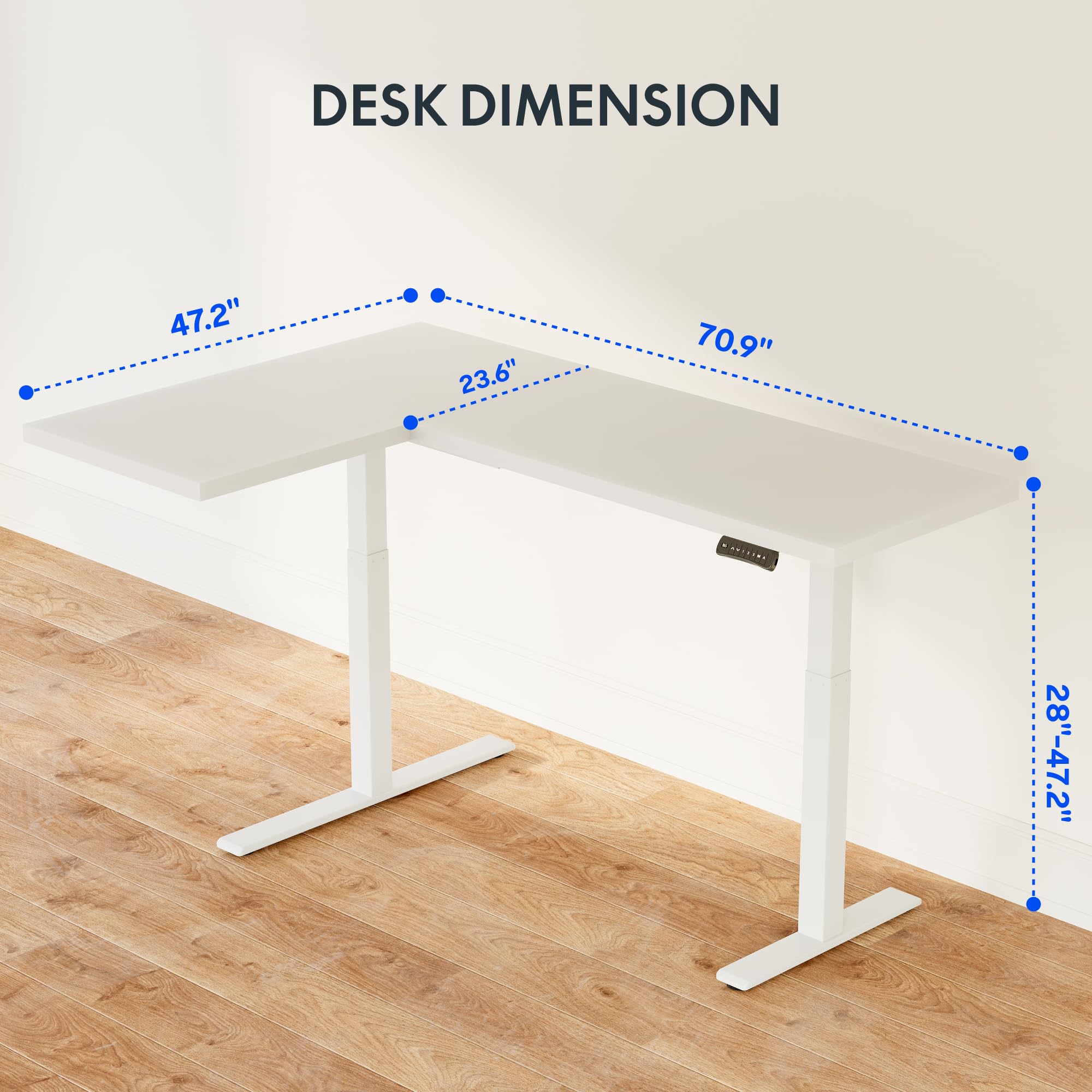 FLEXISPOT L-Shaped Electric Standing Desk - Dual Motor Height Adjustable Corner Computer Desk with Splice Board, 71x48 Inches, White - Perfect for Home Office & Gaming Setup