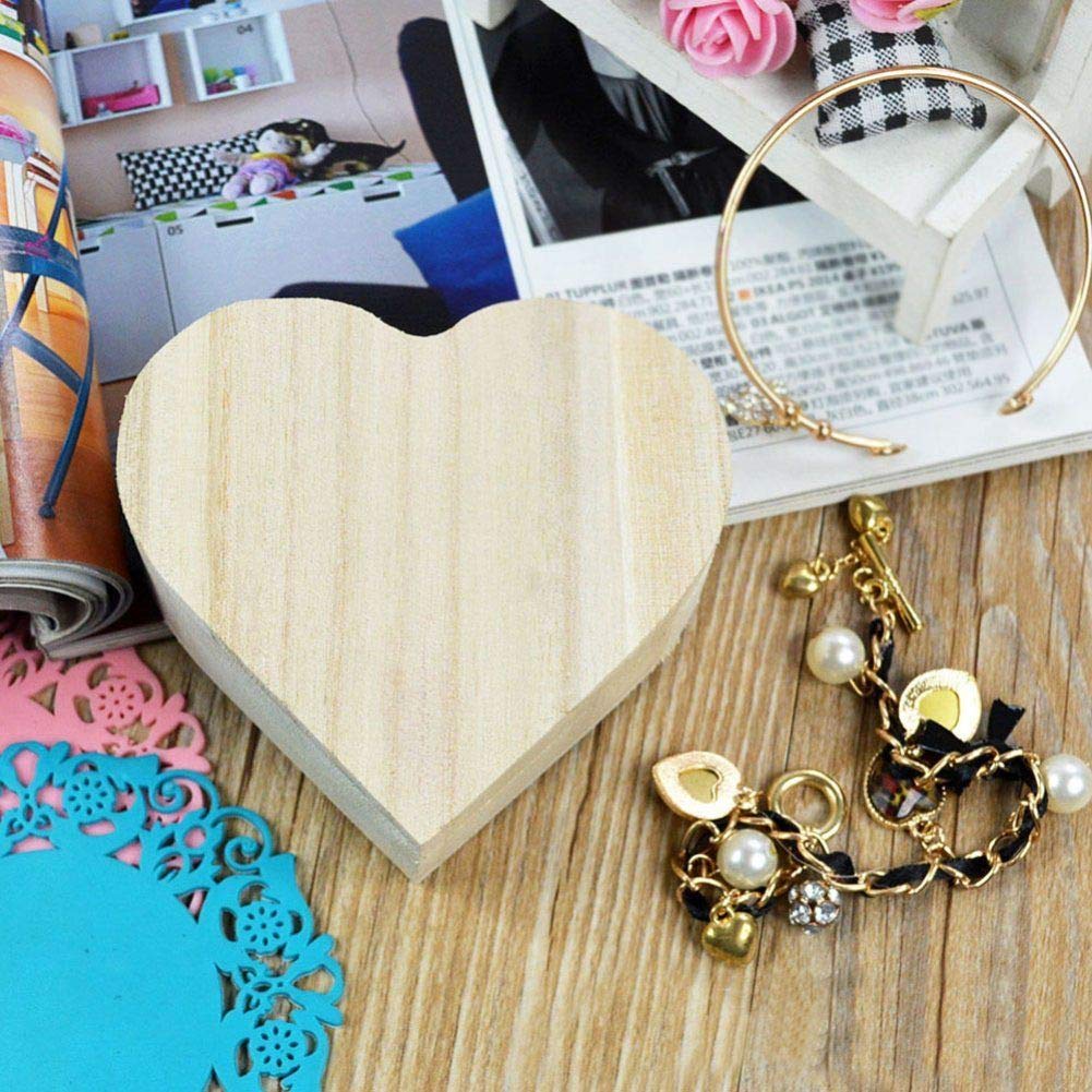 Unfinished Wooden Jewelry Storage Box - DIY Craft Organizer for Earrings, Necklaces & Rings - Heart-Shaped Box with Lid Lock - Perfect for Gifts, Home Decor & Jewelry Organization