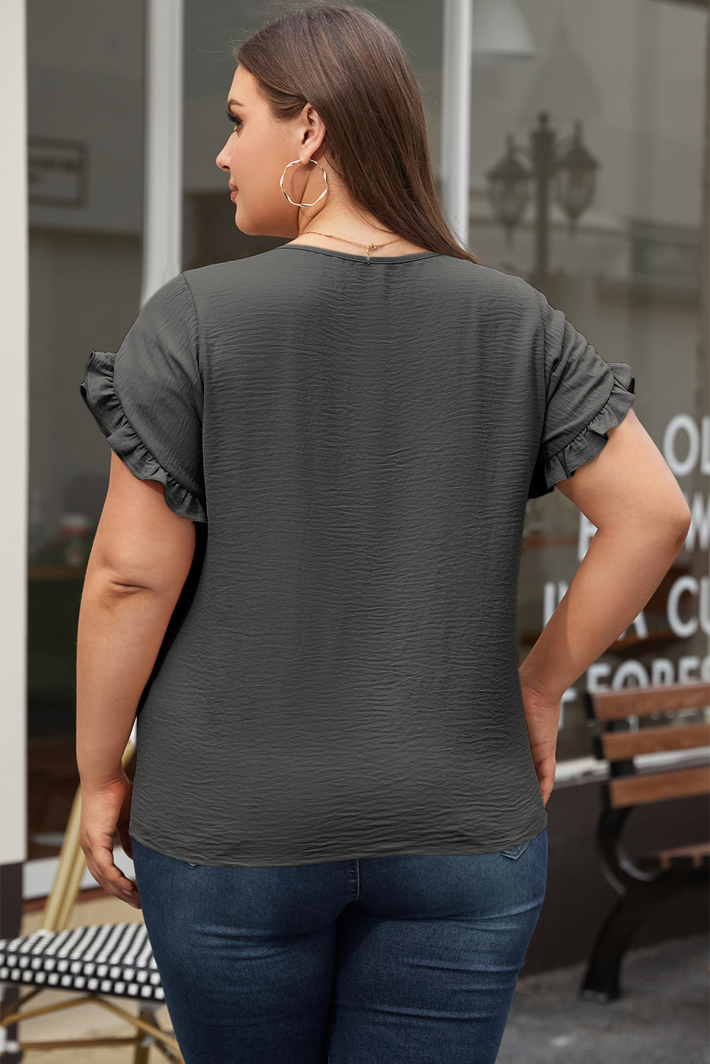 Curvy Fit Ruffled Short Sleeve Blouse for Women | Flattering Plus Size Summer Top | Perfect for Casual Outings & Date Nights
