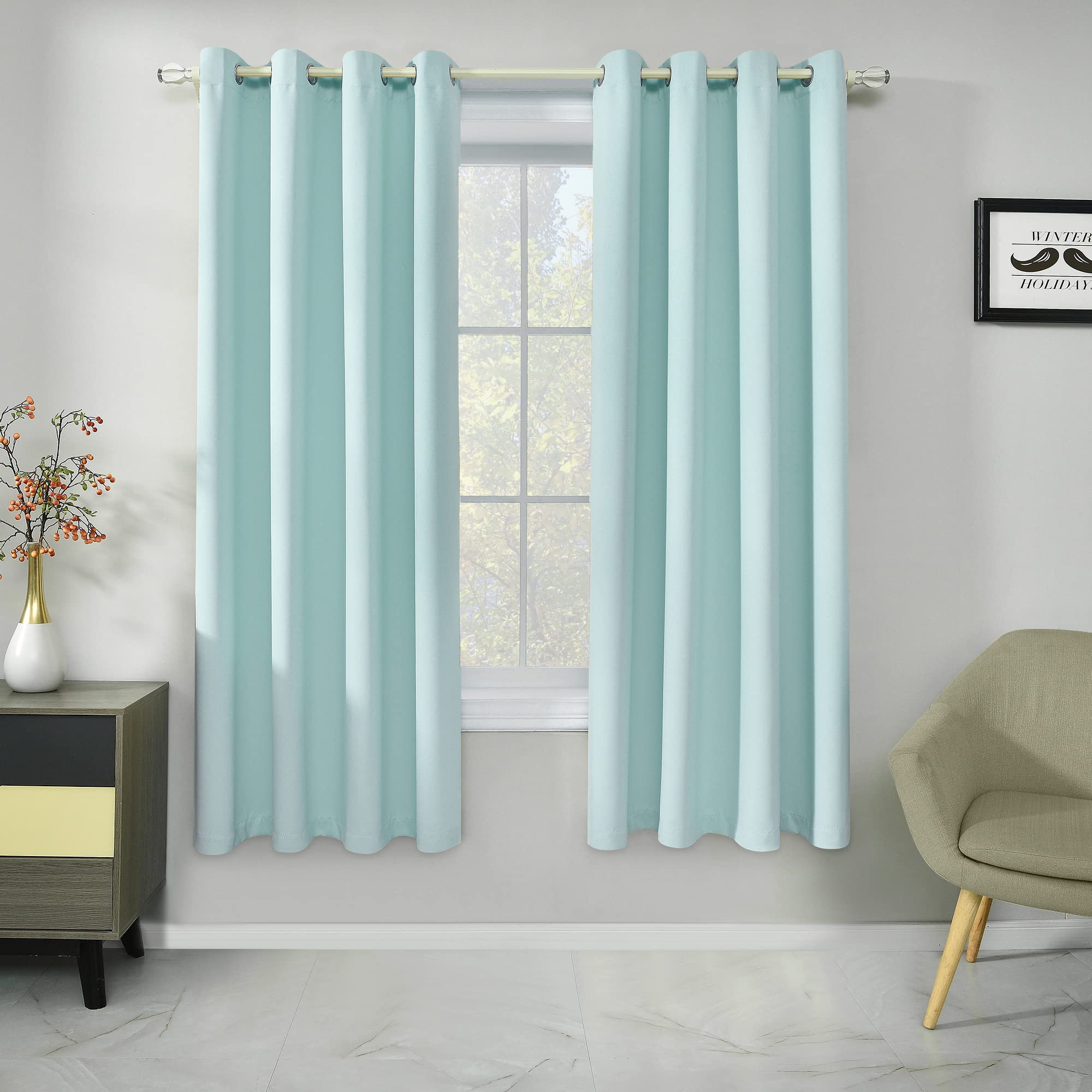 RAIN CITY Aqua Blackout Curtains Set of 2 Panels - 52 x 63 Inches, Darkening Short Curtains with Top Grommet for Kids Bedroom, Bathroom & Small Windows - Perfect for Privacy Protection, Light Blocking & Room Decor (Blue) | Ideal for Daytime Naps, Home Office & Nursery