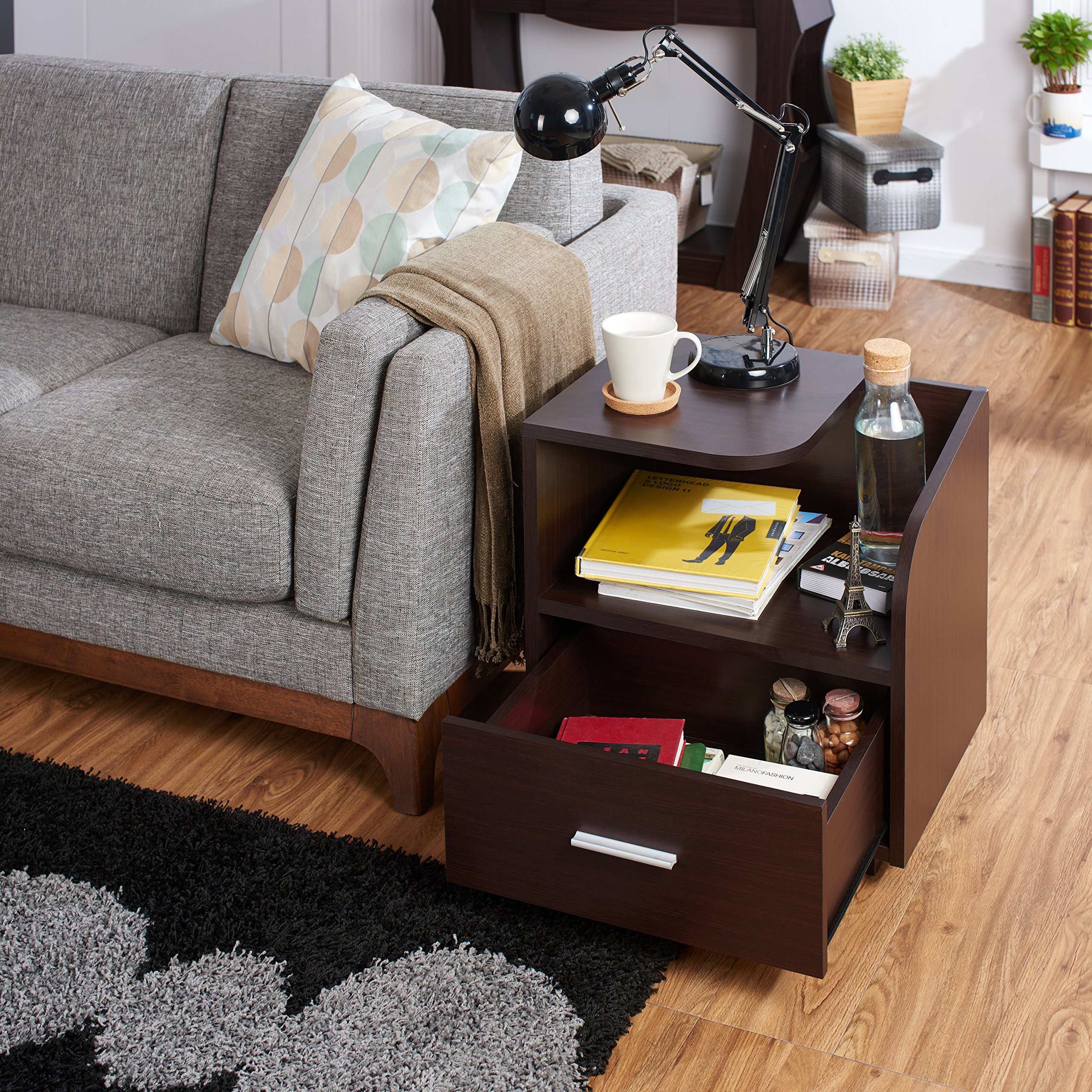 Furniture of America Chard Modern Wood Nightstand with 1 Drawer - Walnut Finish Bedside Table for Living Room, Bedroom & Office