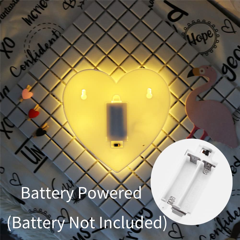 AUNMAS Heart Shaped LED Marquee Lights - Battery Powered Plastic Light Up Sign for Wedding, Birthday Party, Christmas Decoration - Perfect for Home, Bar, Nursery & Romantic Night Light Ambiance