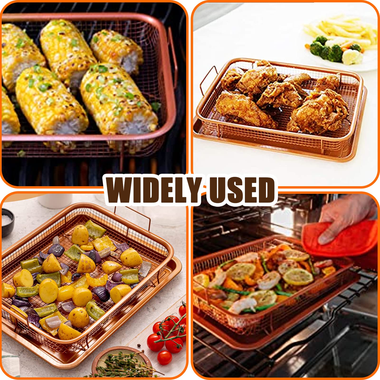 Non-Stick Copper Air Fryer Basket & Crisping Tray Set (12.8