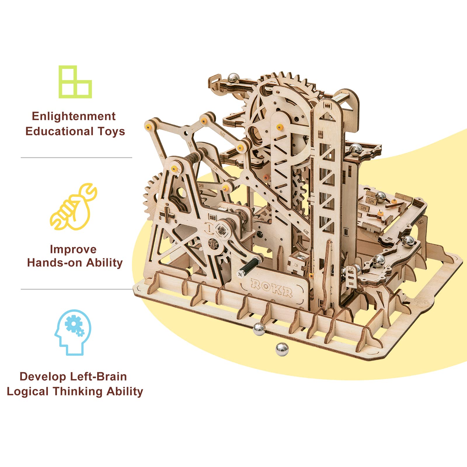 ROKR Marble Run 3D Wooden Puzzle Building Kit for Adults & Kids - Educational STEM Toy, Brain Teaser DIY Craft Project (Ladder) - Fun Home Activity & Gift for Family Game Nights