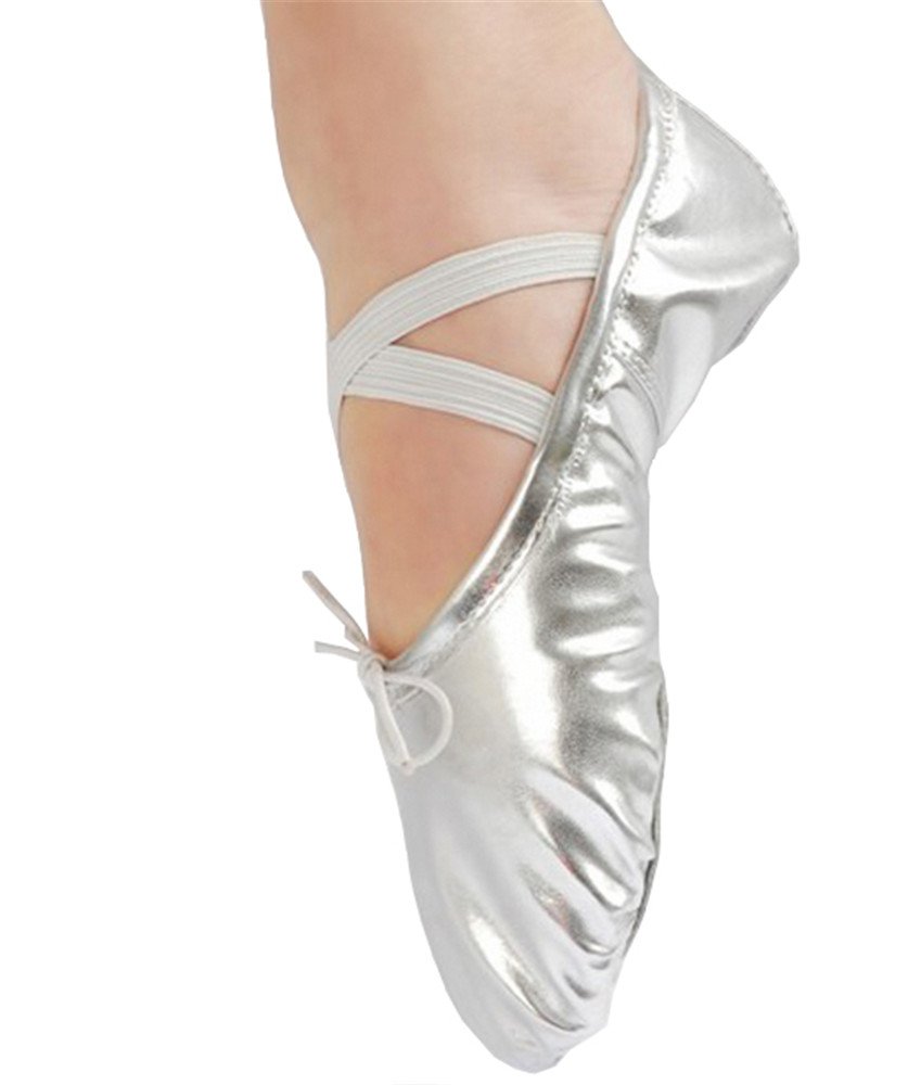 MissFiona Women's PU Leather Ballet Slippers - Split Sole Belly Dance Shoes for Adults - Comfortable Flat Dance Trainers for Ballet, Yoga, and Fitness Practice