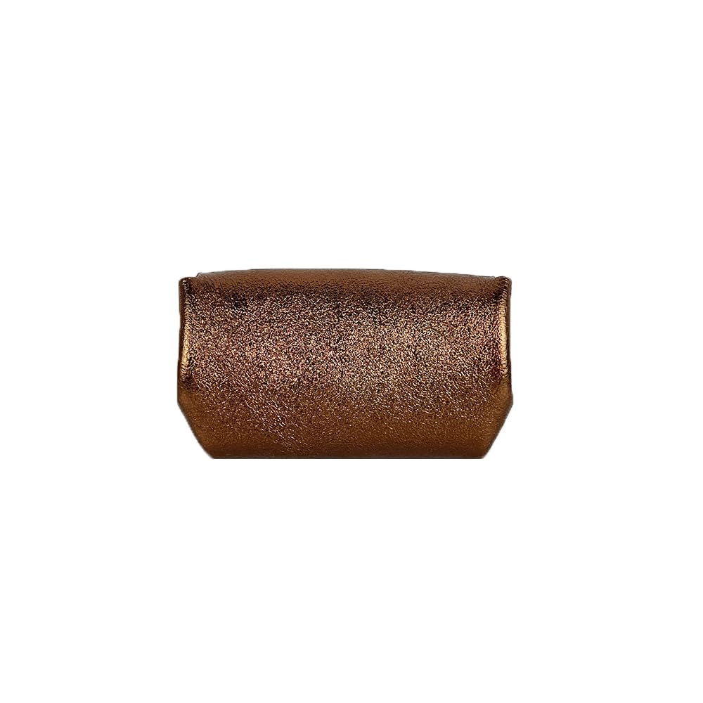 Genuine Metallic Leather Mini Accordion Coin Purse with Double Compartment & 3 Pockets - Handmade in Italy - Bronze Wallet for Women | Perfect for Organizing Coins, Cards & Cash On-the-Go
