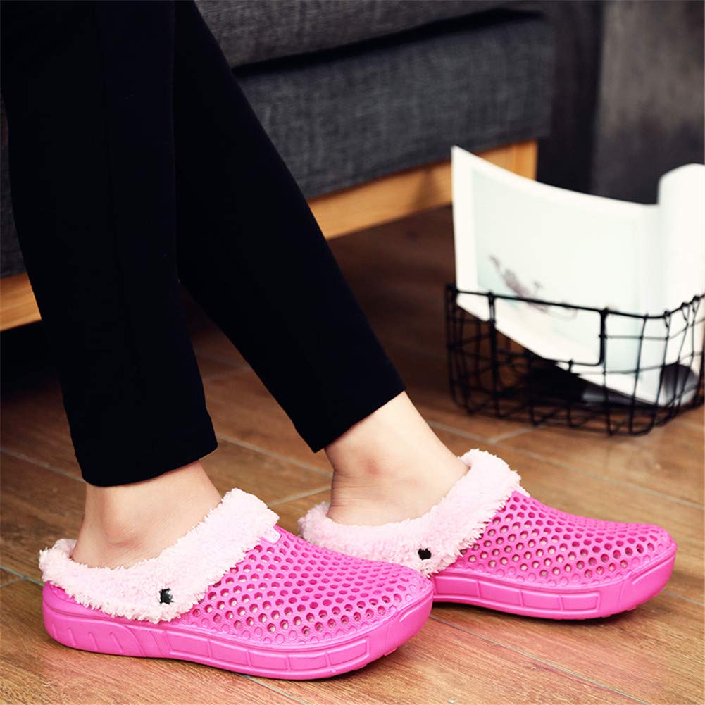 QISHENG Men's & Women's Fur-Lined Mules Clogs - Slip-On Garden Shoes, Warm Winter Slippers with Soft Fleece Lining | Indoor/Outdoor House Shoes for Comfort & Coziness (Rose Red)