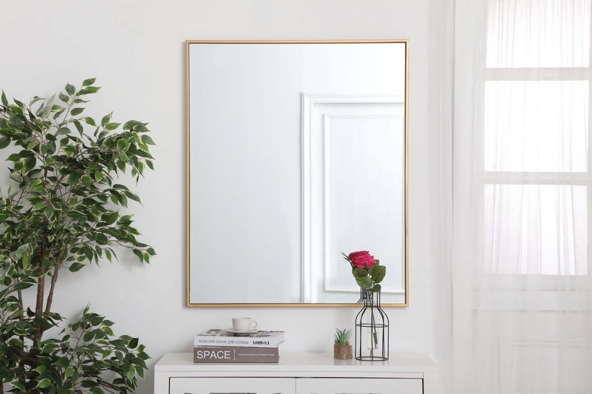 30x36 Inch Blue Metal Frame Rectangle Wall Mirror - Elegant Home Decor for Living Room, Bedroom & Bathroom