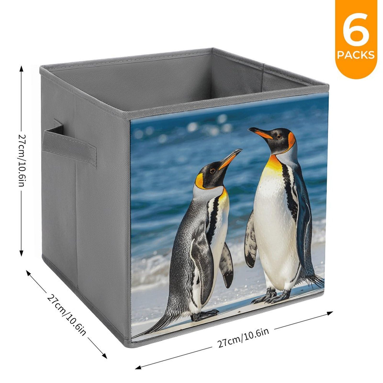 6PCS Collapsible Storage Bins with Handles - Cute Penguin & Ocean Themed Foldable Organizer Boxes for Shelves, Closet, Kids Room & Home Organization - Space Saving Storage Solution for Toys, Books & Household Items