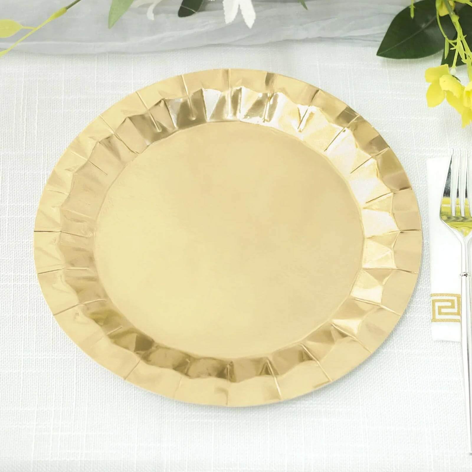 Efavormart 25 Pack 9 Inch Geometric Metallic Gold Foil Disposable Dinner Plates - Heavy Duty 400 GSM for Birthday Parties, Weddings & Holiday Celebrations