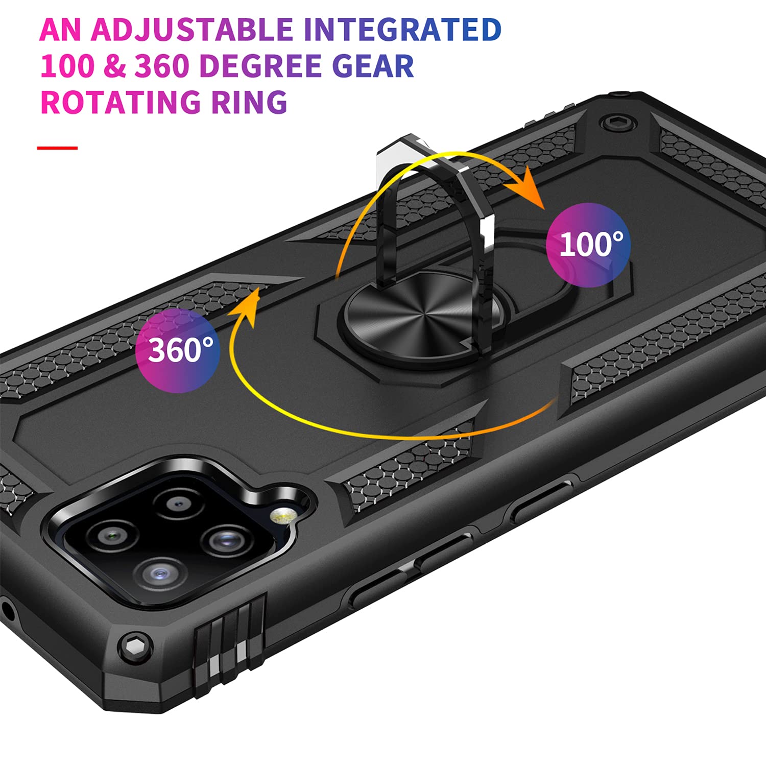 Nakedcellphone Bandit Series Samsung Galaxy A42 5G Case [Black] - Flexible TPU Anti-Shock Phone Cover with Finger Grip, Viewing Stand & Metal Mounting Plate for Daily Use, Travel, and Outdoor Activities