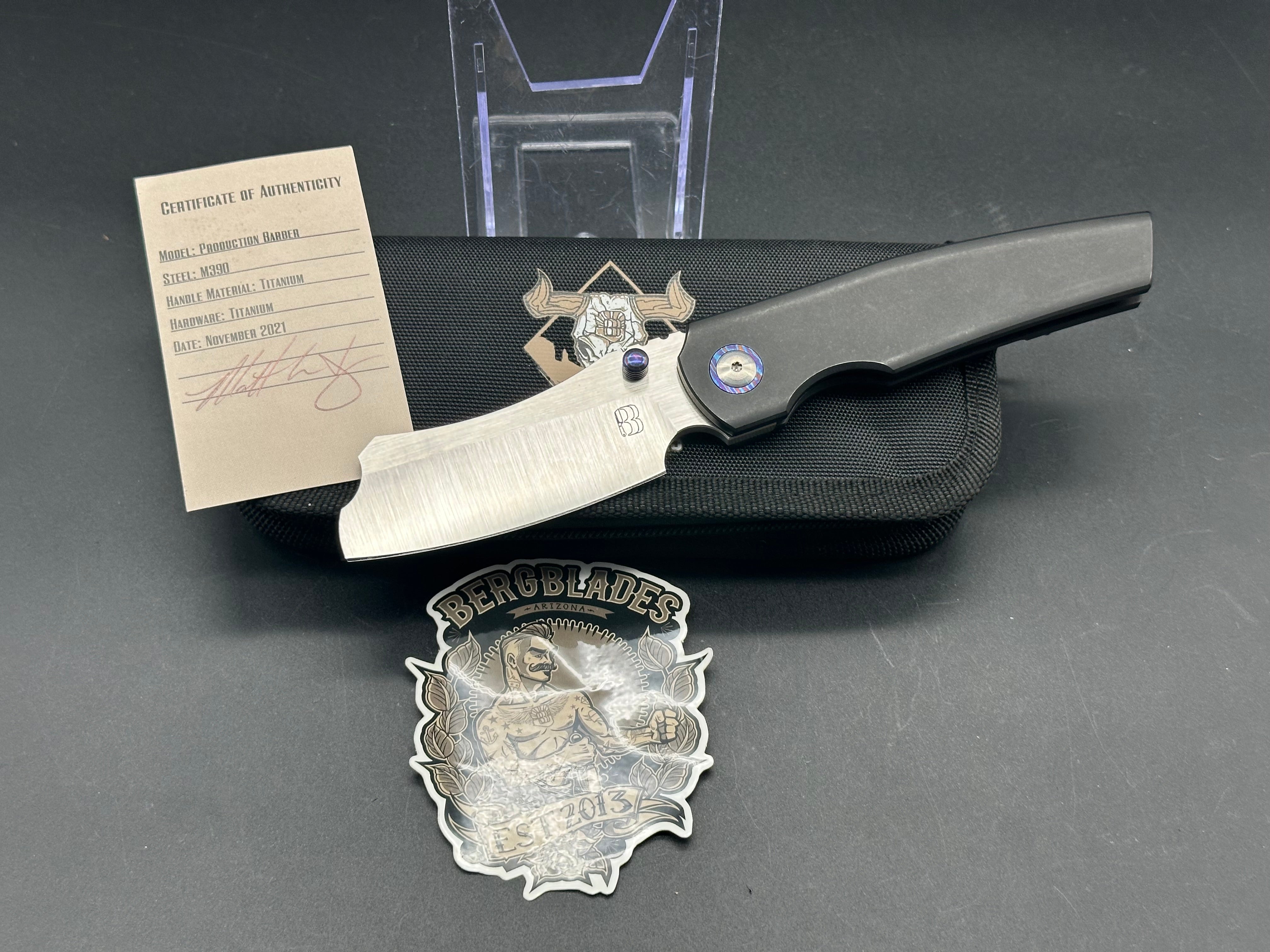 Premium Berg Barber M390 Folding Knife with Zirconium Scales, Thumb Studs & Back Spacer - Limited Edition 41/50 - EDC, Outdoor Survival & Collectors Knife