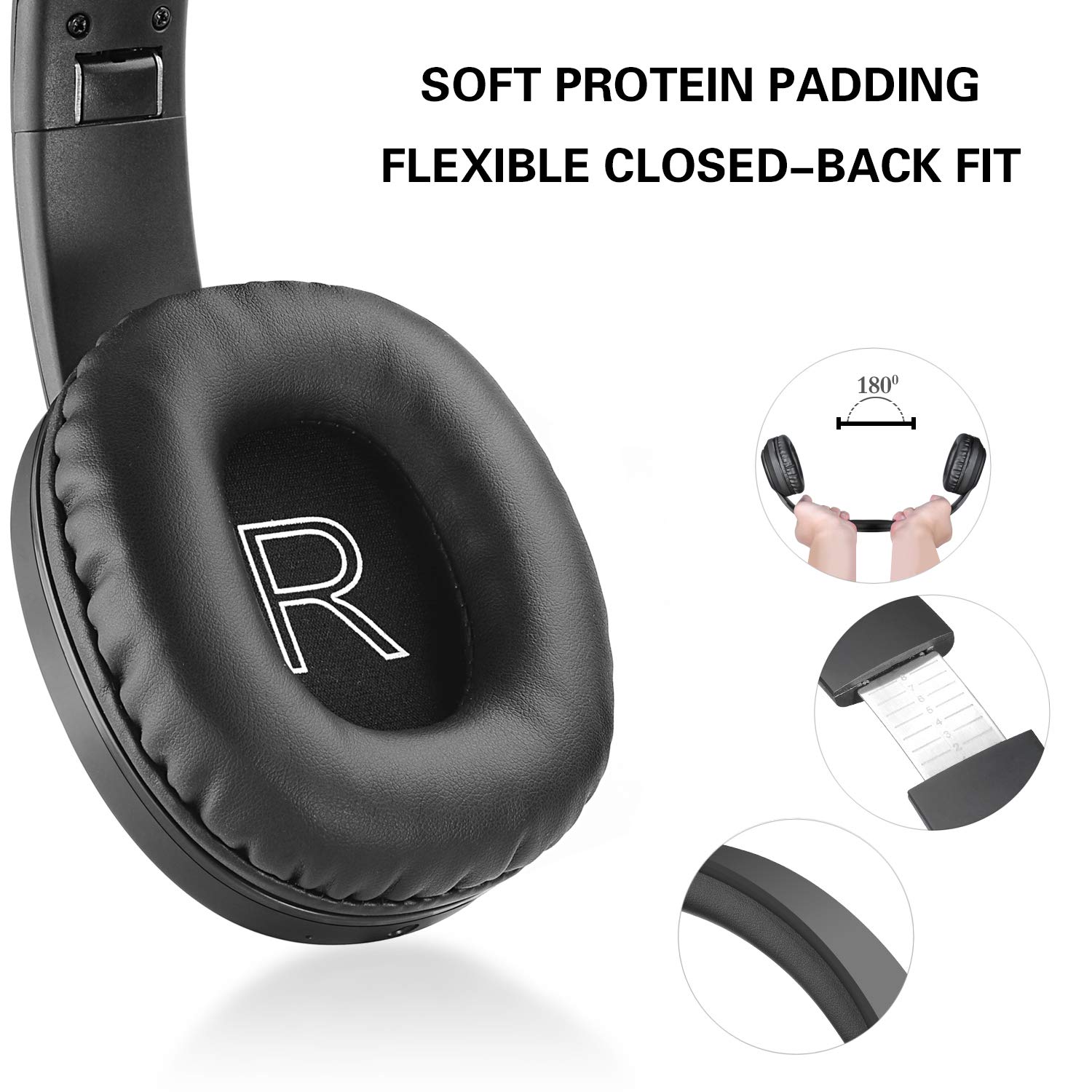 WorWoder 80Hrs Wireless Over Ear Headphones Bluetooth 5.0 with HiFi Stereo Sound & Built-in Mic - Lightweight Noise Cancelling Headset for Work, Travel, Online Classes, Gaming & Music (Black)