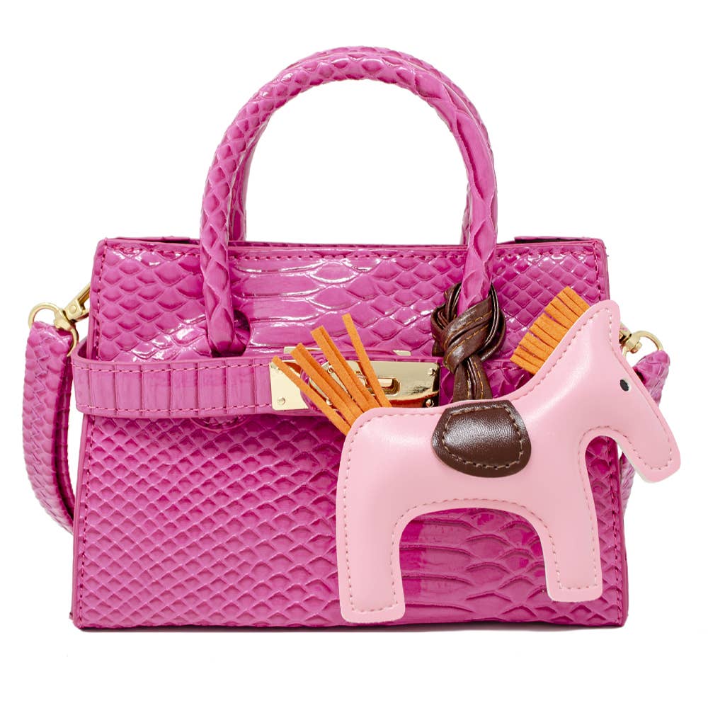 Lavender Crocodile Embossed Pony Hair Handbag for Women - Elegant Crossbody Purse for Work, Party & Evening Out