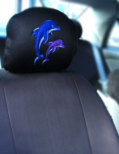 4X Dolphin Logo Car Seat Headrest Covers - Soft & Breathable Universal Fit for Most Vehicles - Perfect for Beach Trips, Summer Road Travel & Marine-Themed Car Decor