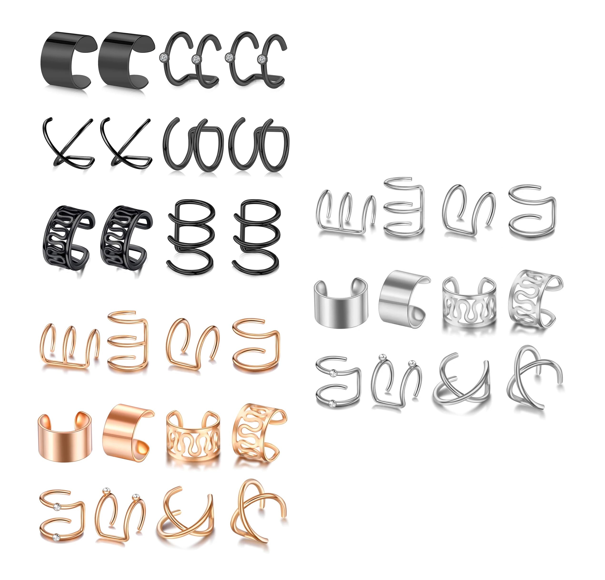 YouBella Fashion Jewelry 36-Piece Clip-On Ear Cuff Earrings Set for Women & Girls - Punk Non-Piercing Earrings for Parties, Concerts & Daily Wear