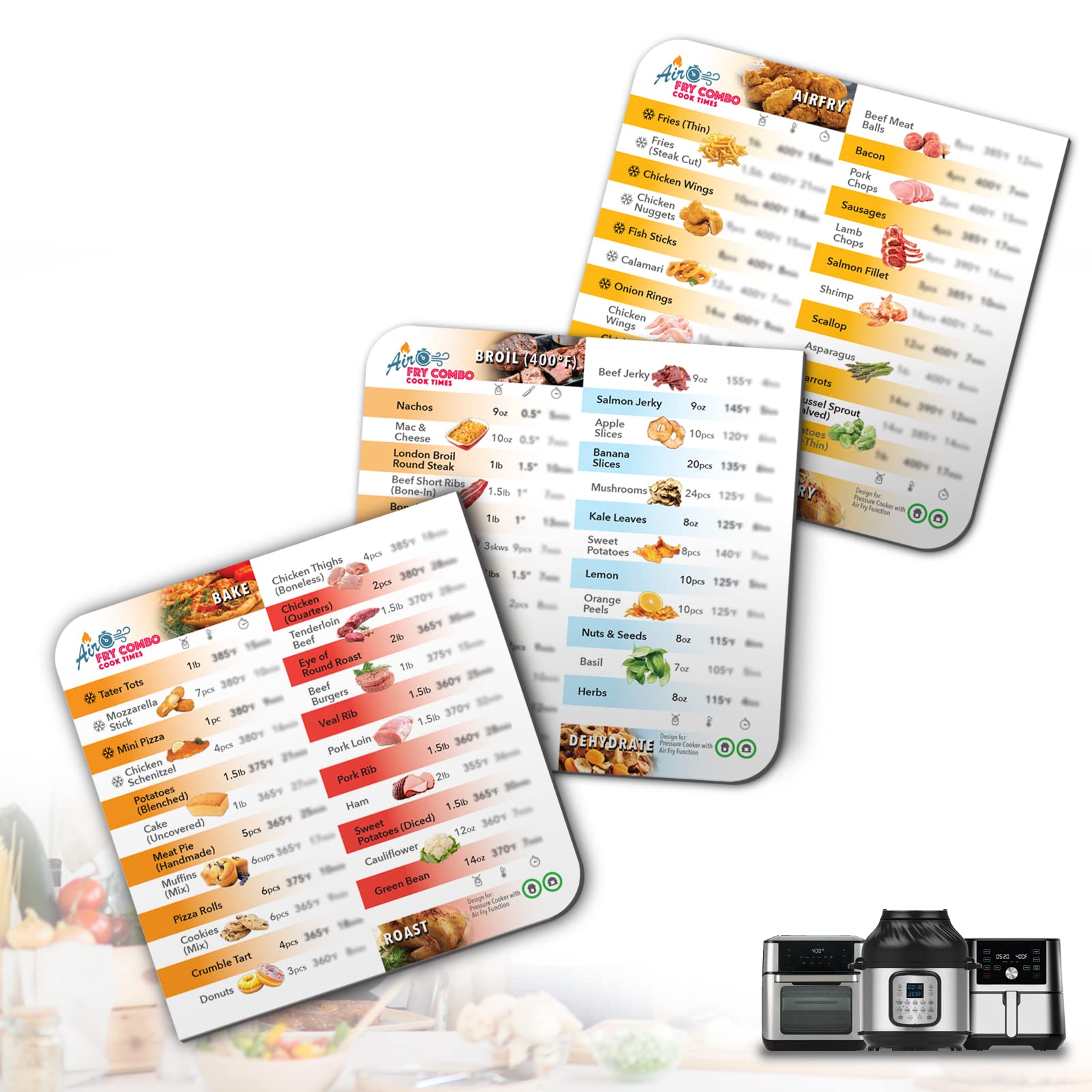 Air Fryer Magnetic Cheat Sheet Set - Cooking Times Chart & Quick Reference Guide for Instant Pot Duo Crisp & Air Fryer Ovens | Essential Kitchen Accessories for Healthy Frying (White)