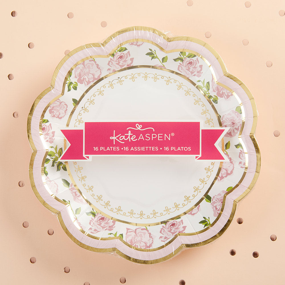 Premium 7-inch Pink Paper Plates - Set of 16 | Elegant Tea Party, Birthday, Bridal Shower & Baby Shower Tableware | Disposable Dishware for Parties & Events