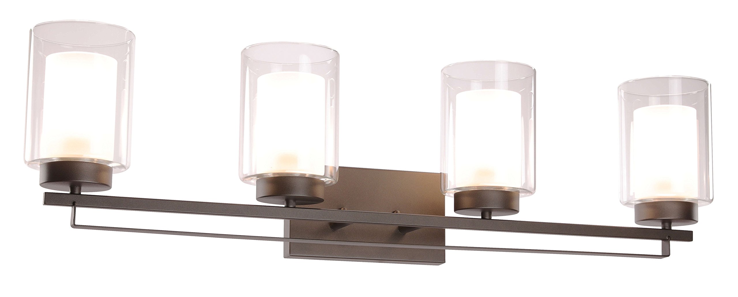 XiNBEi 4-Light Bathroom Vanity Lighting - Dark Bronze Wall Mount Light with Dual Glass Shade for Bathroom, Bedroom & Hallway - Indoor Wall Sconce XB-W1195-4-DB