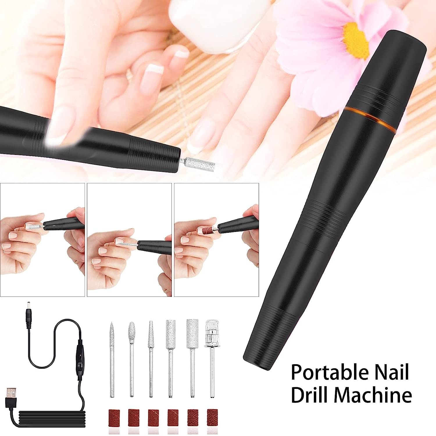Portable Nail Drill Machine 18000 RPM for Home & Salon Use - Black