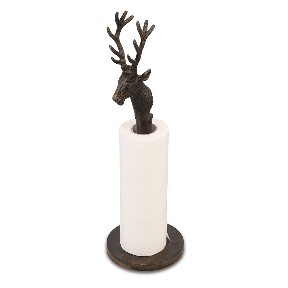 Deer Head Paper Towel Holder - Rustic Kitchen Decor for Farmhouse & Cabin Style - Perfect for Bathroom, Kitchen Counter, or RV
