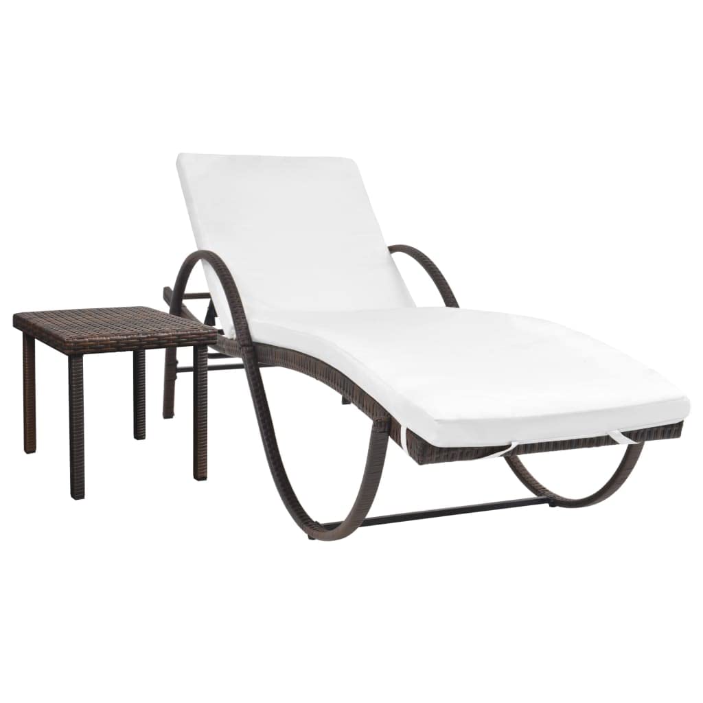 **Brown Poly Rattan Outdoor Sun Lounger Chair with Cushion & Side Table - Perfect for Poolside, Beach, Patio, Balcony, and Yard Relaxation**