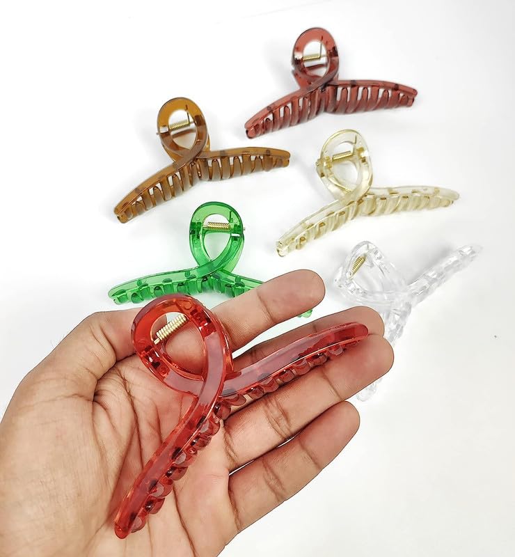 CHANDERKASH 6PCS Large Shark Teeth Hair Clips - Clear Strong Hold Hair Claw for Thick Hair - Perfect for Women's Updos, Ponytails & Everyday Hairstyles