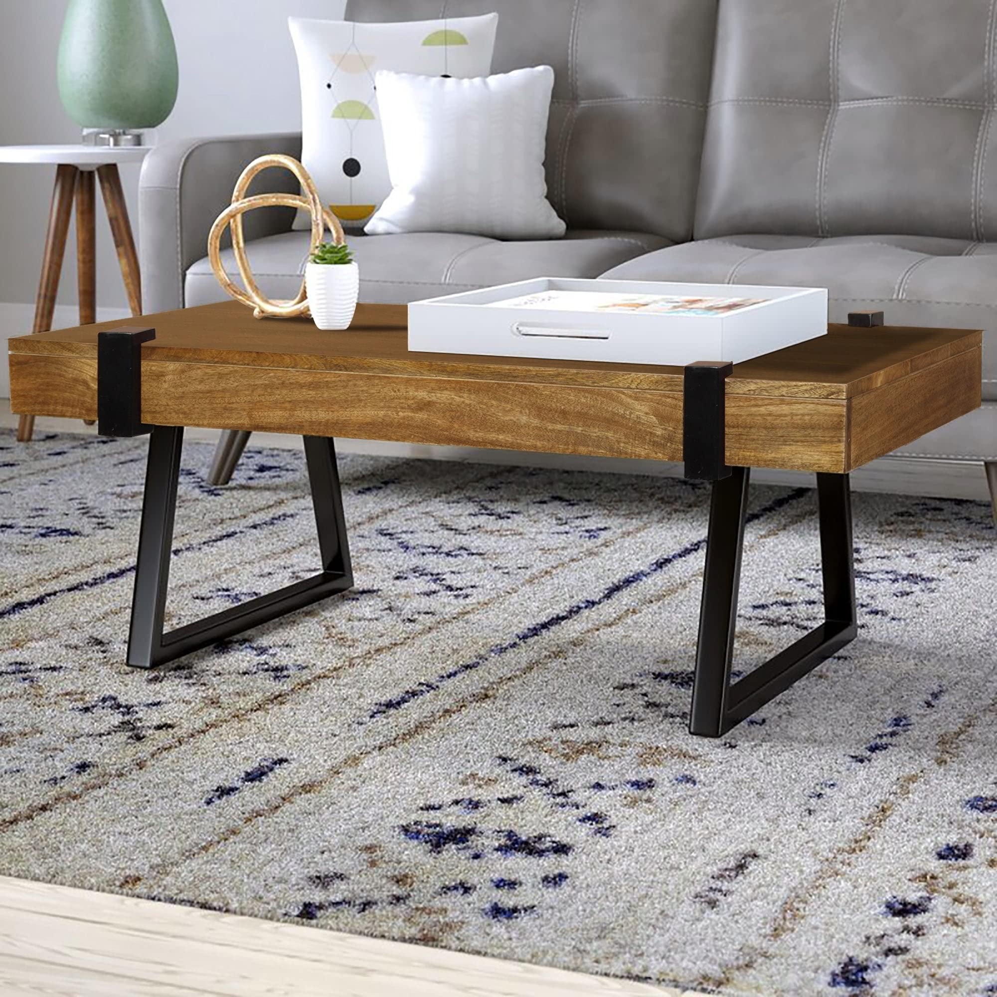 Modern Brown Rectangular Coffee Table with KD Legs (4