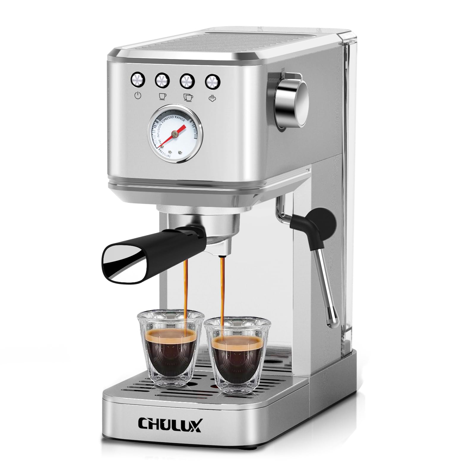 CHULUX 20 Bar Professional Slim Espresso Machine with Milk Frother Steam Wand - Semi Automatic Italian Pump Coffee Maker for Home, Cappuccino & Latte - Perfect for Small Kitchens & Coffee Enthusiasts