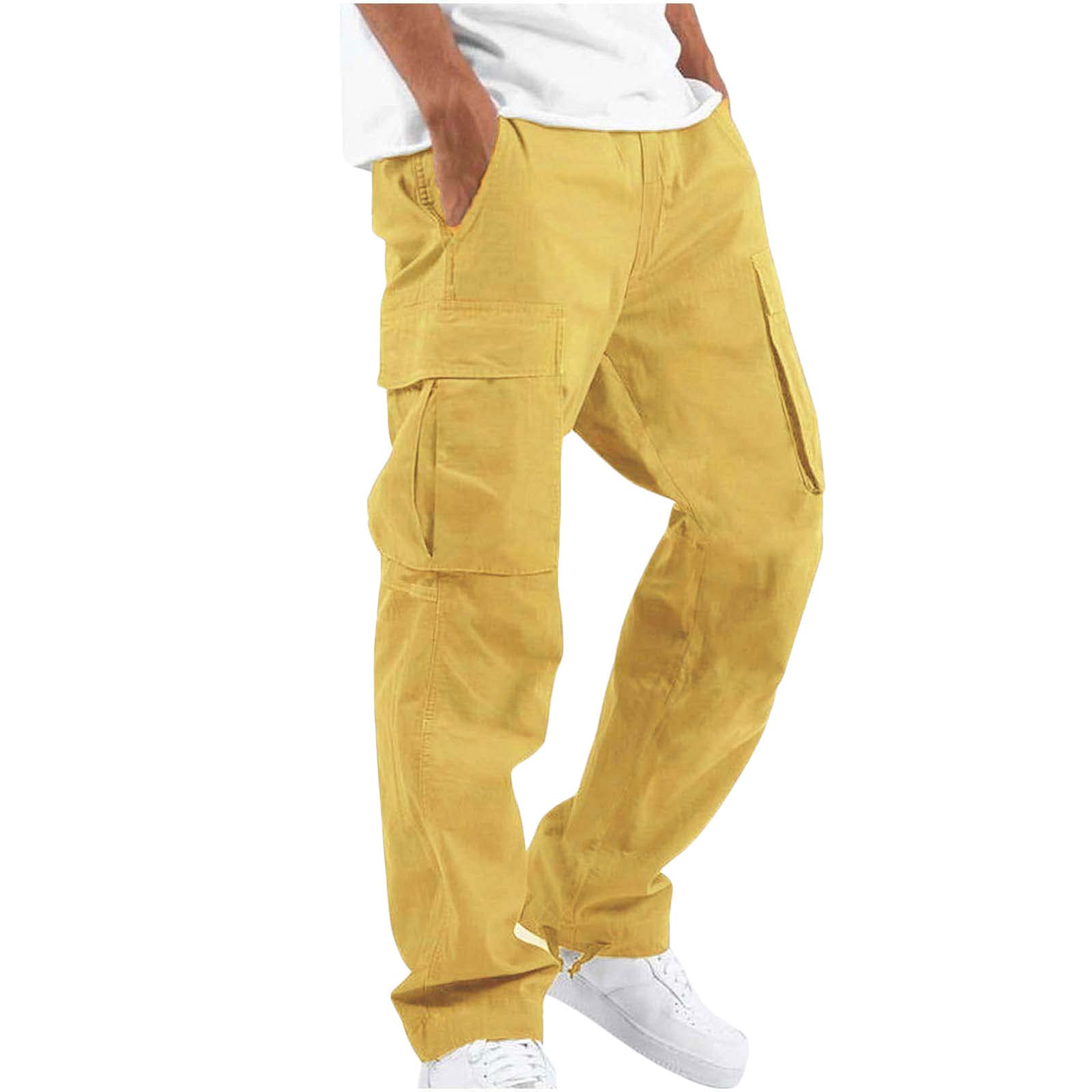 Hoyomi Men's Tactical Cargo Pants - Multi-Pocket Outdoor Jogger Work Pants for Hiking, Camping & Casual Wear (Brown, Grey, Beige, Yellow) | Loose Fit Straight Leg Sweatpants | Durable & Comfortable