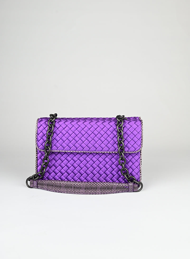 Bottega Veneta Purple Satin Handbag for Women | Luxury Designer Shoulder Bag | Perfect for Evening Parties, Weddings & Special Occasions