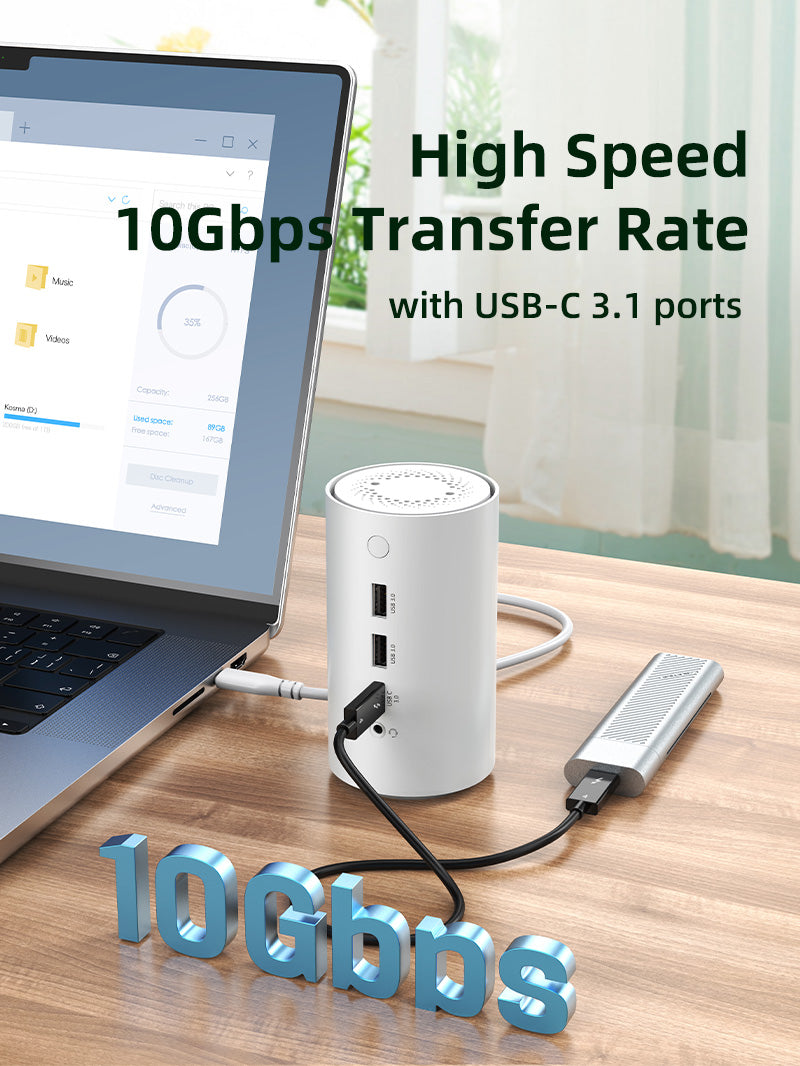 10-in-1 USB-C Docking Station with Negative Ion Air Purifier - Multi-Port Hub for Laptop, Phone & Tablet - Perfect for Home Office, Gaming & Travel
