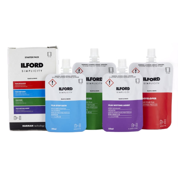 Ilford Simplicity Processing Film Starter Kit - Fixer, Stop Bath, Wetting Agent & Developer for Black & White Film Development | Perfect for Home Darkroom & Photography Enthusiasts