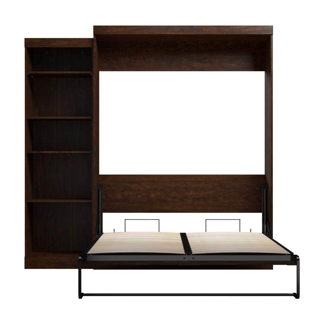 Pur 90 Queen Size Murphy Wall Bed with Storage Unit in Chocolate - Space Saving Fold Down Bed for Small Apartments & Guest Rooms