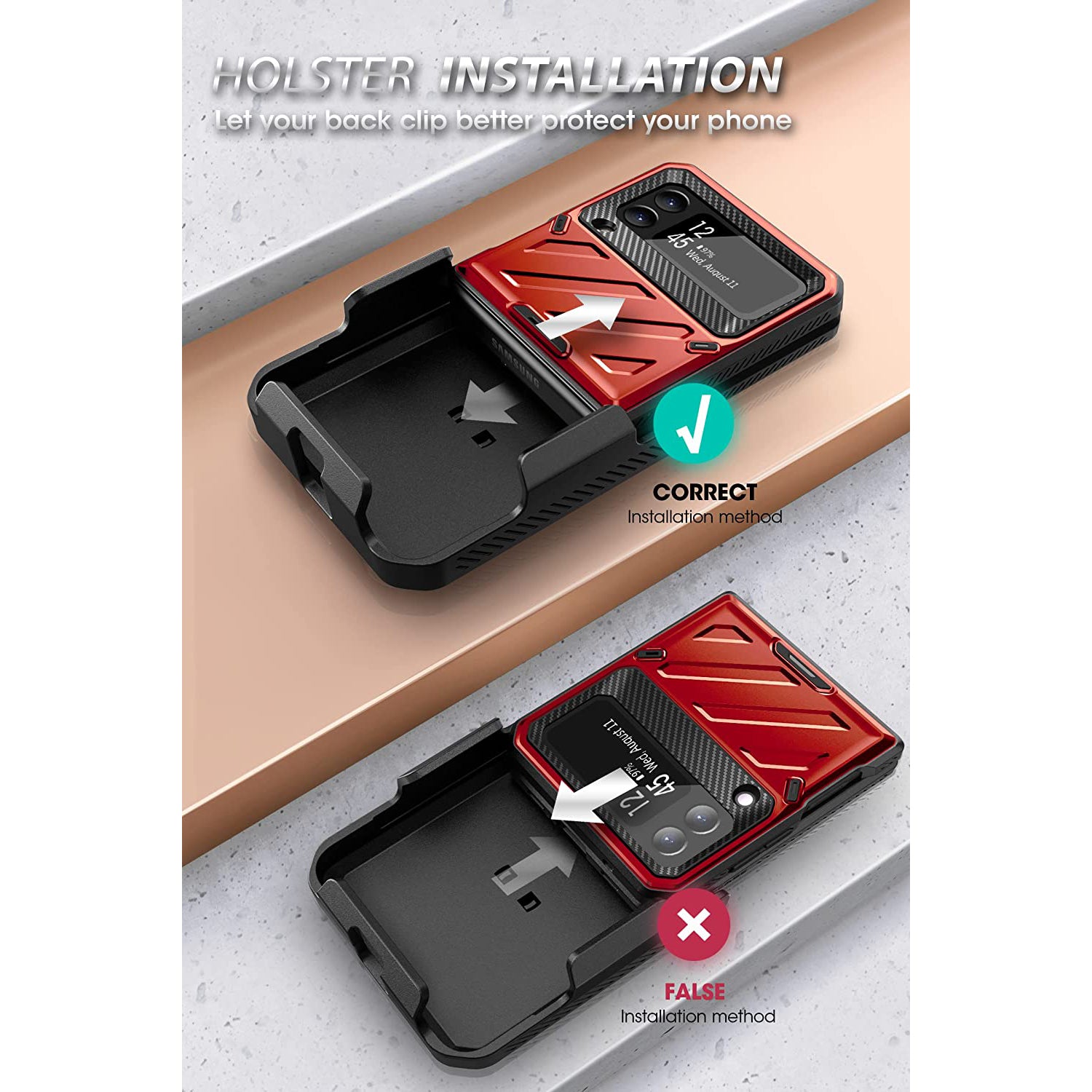 Samsung Galaxy Z Flip 3 Unicorn Beetle Pro Rugged Case with Belt Clip - Heavy Duty Shockproof Cover, Metallic Red - Perfect for Outdoor, Work & Active Lifestyle