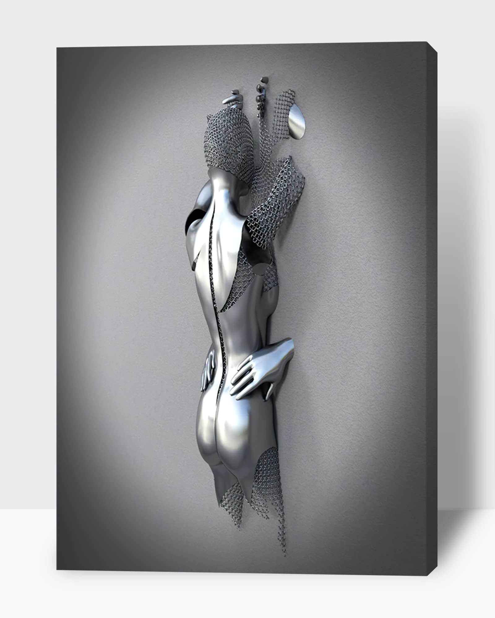 3D Metal Effect Love Heart Gray Canvas Wall Art - Romantic Hugging Couple Painting for Bedroom & Living Room Decor - Valentine's Day Gift for Couples (28x40 Inches) - Perfect for Anniversary, Wedding & Home Interior Design