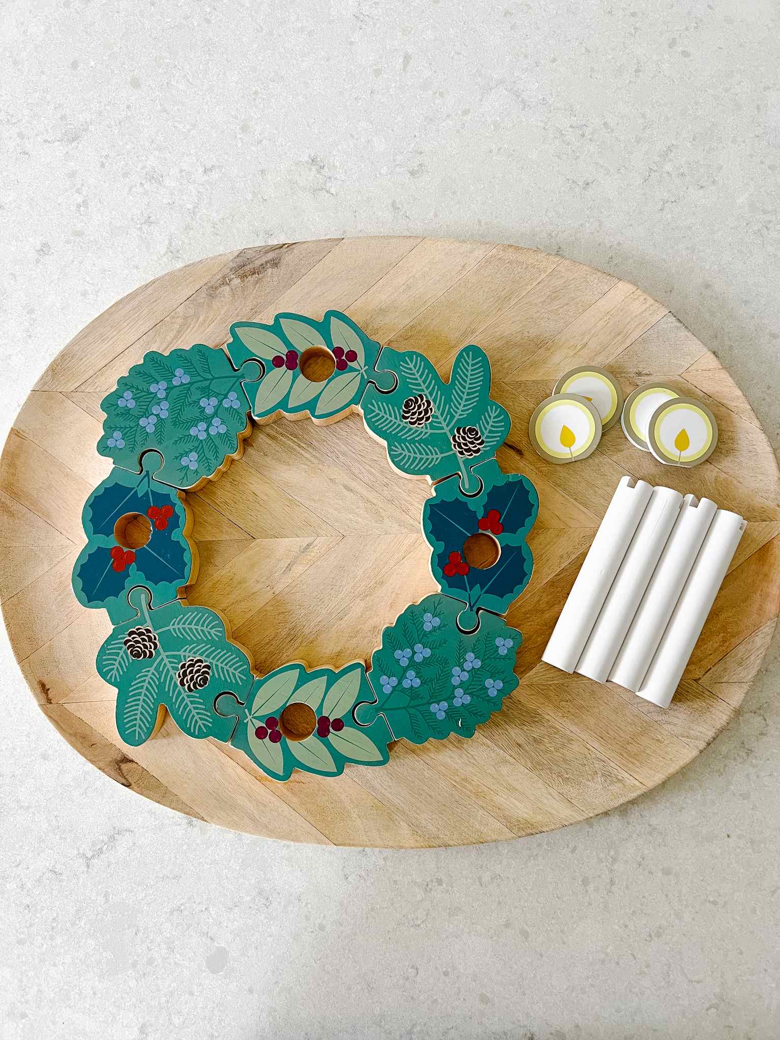 Double Sided Christmas Wooden Wreath Set - Holiday Home Decor for Front Door, Fireplace & Wall - Traditional Xmas Ornament for Festive Season Decorating