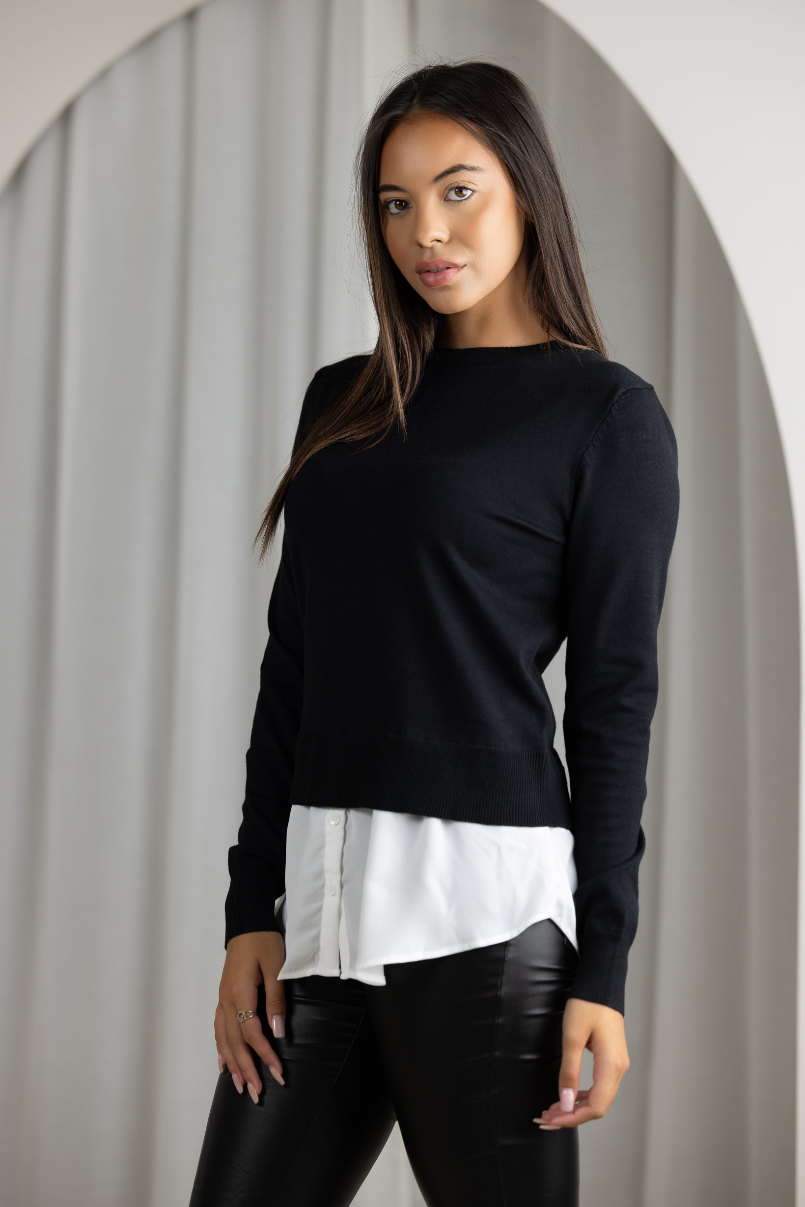 Stylish Knit Chiffon Blouse for Women - Elegant Casual & Office Wear - Perfect for Work, Date Night, and Everyday Outfits