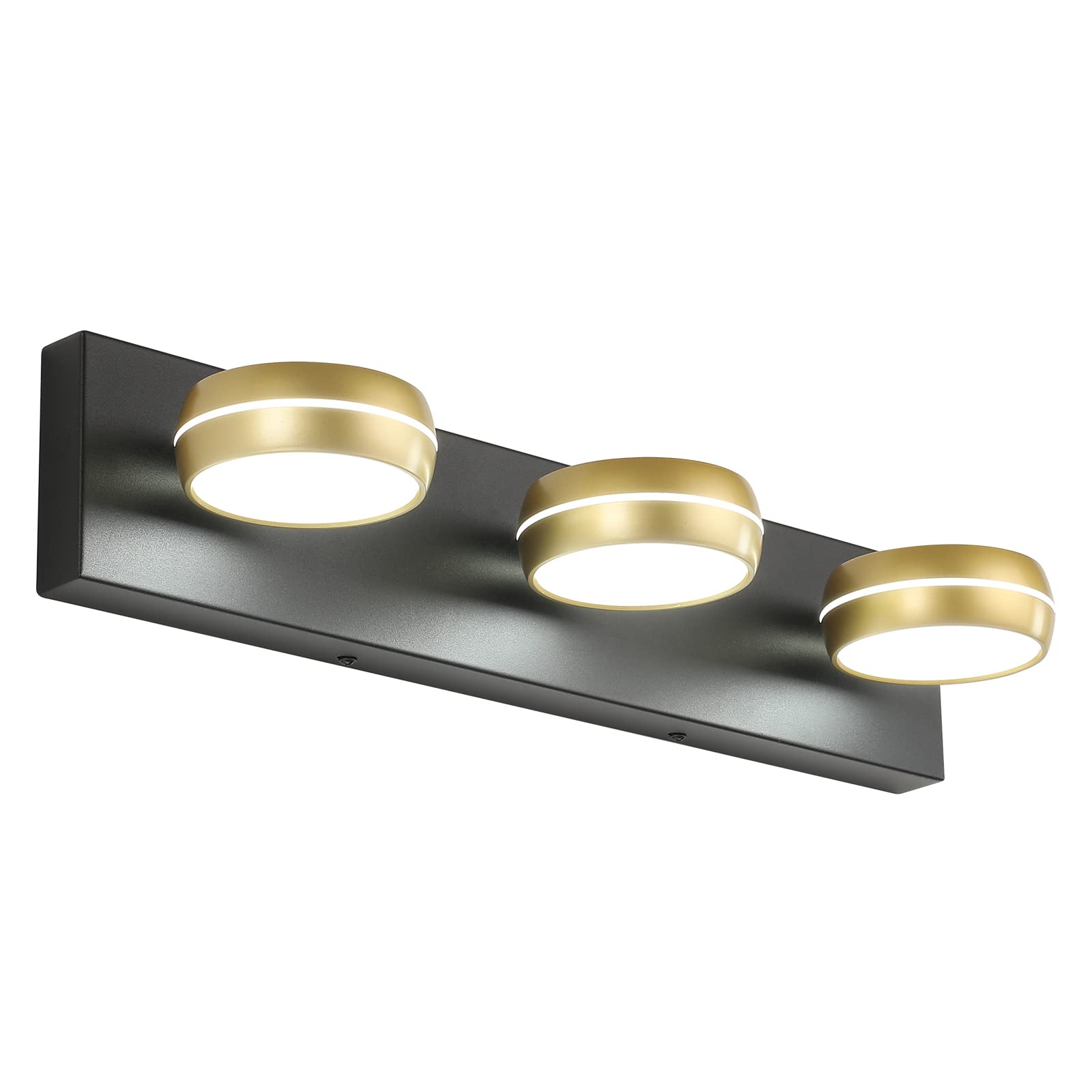 PASOAR 3-Light Dimmable LED Bathroom Vanity Light - Modern Black & Gold Adjustable Wall Sconce for Mirror Lighting (5500K) - Perfect for Makeup Application & Bathroom Illumination