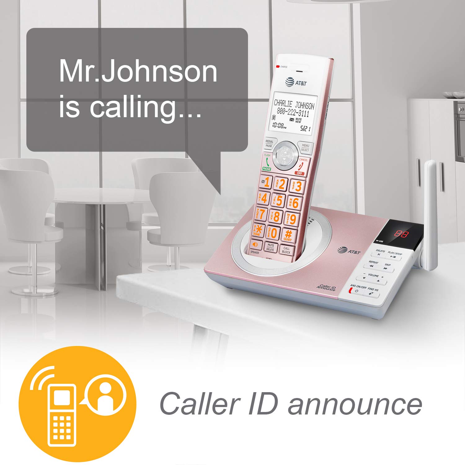 AT&T CL82557 DECT 6.0 Cordless Phone with 5 Handsets - Home Office Telephone with Answering Machine, Call Blocking, Caller ID, Intercom & Long Range - Rose Gold for Home, Office & Business Use