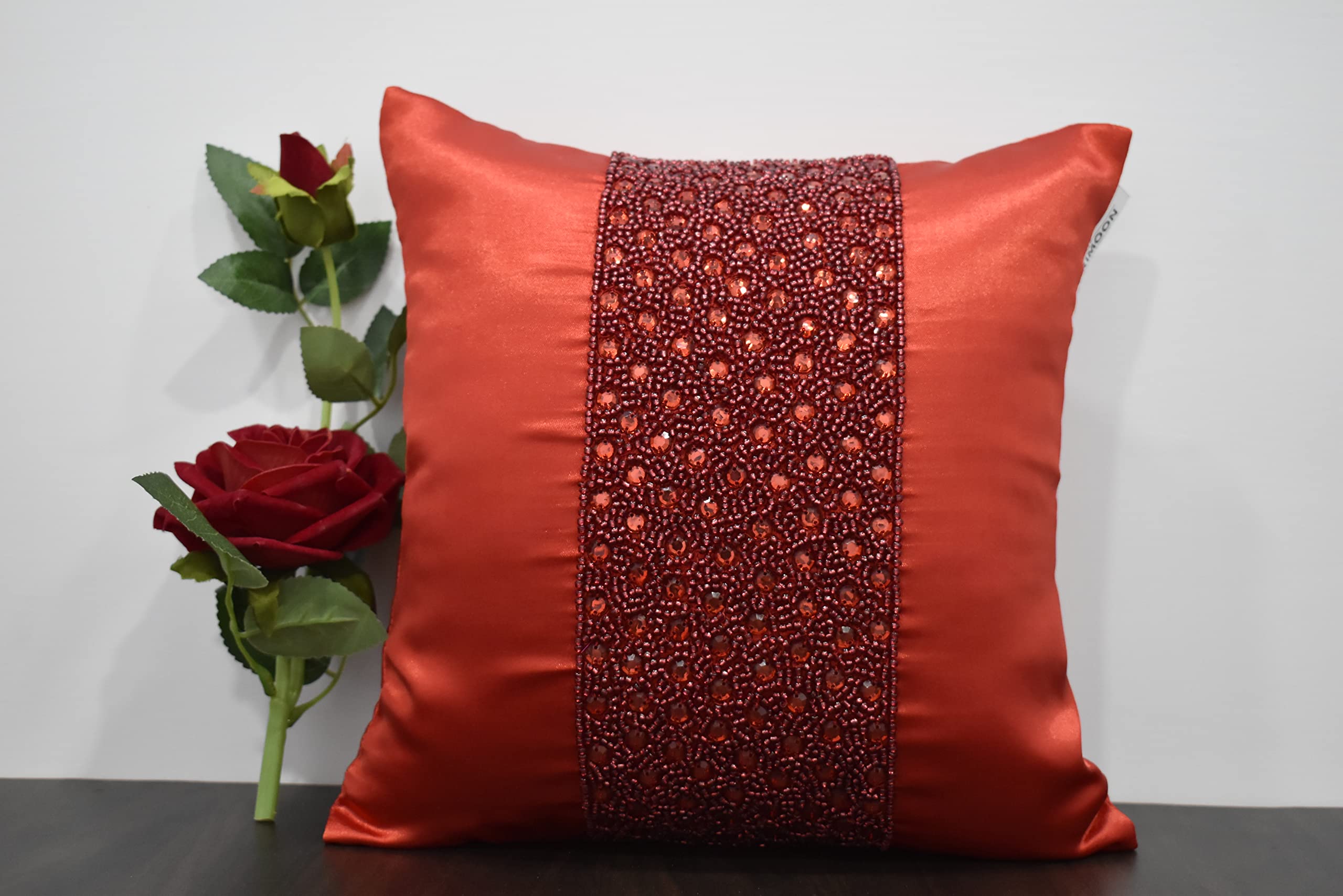 Luxury Handmade Beaded Pillow Cover - Embroidered & Embellished Decorative Throw Pillow - Contemporary Modern Crystal Design - Custom Personalized Home Decor (26x26 Inches) - Perfect for Sofa, Bed, Living Room & Nursery Decor