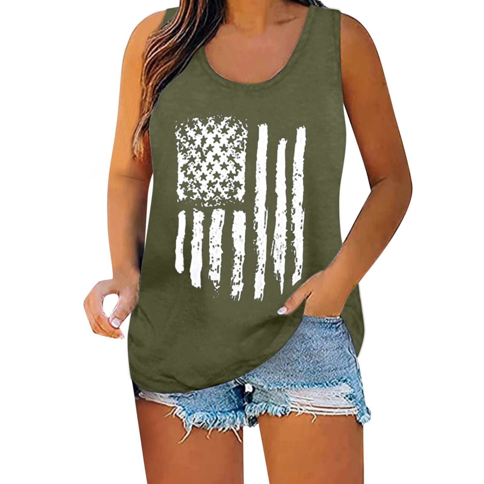 Women's Athletic Tank Tops - Patriotic Independence Day Print Summer Workout Tops for Running, Yoga & Gym | Casual Activewear for Women