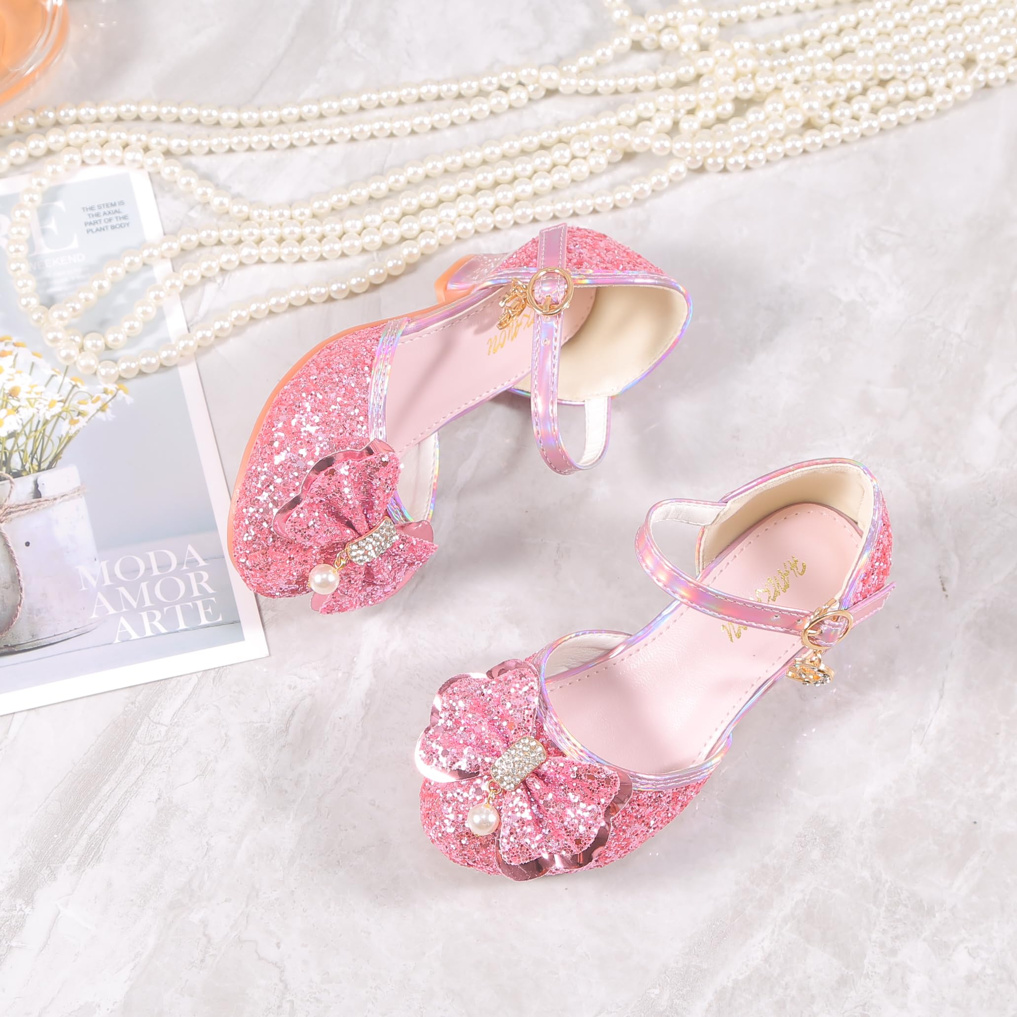 YUNICUS Girls Clear Sparkle Jelly Sandals with Bow - Mary Jane Flats for Cosplay, Dress Up & Summer Outfits | Comfortable Kids Dress Shoes for Parties, Weddings & Special Occasions