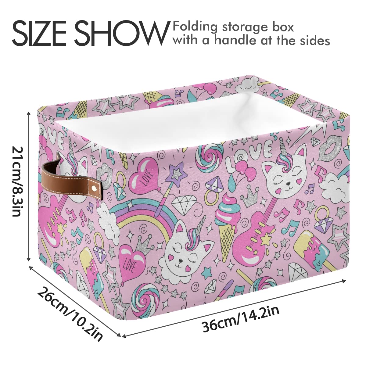Pink Unicorn Kitten Collapsible Storage Basket - Waterproof Canvas Bin with Handles for Nursery, Toys, Books & Closet Organization | Perfect for Kids' Bedroom, Playroom & Home Decor
