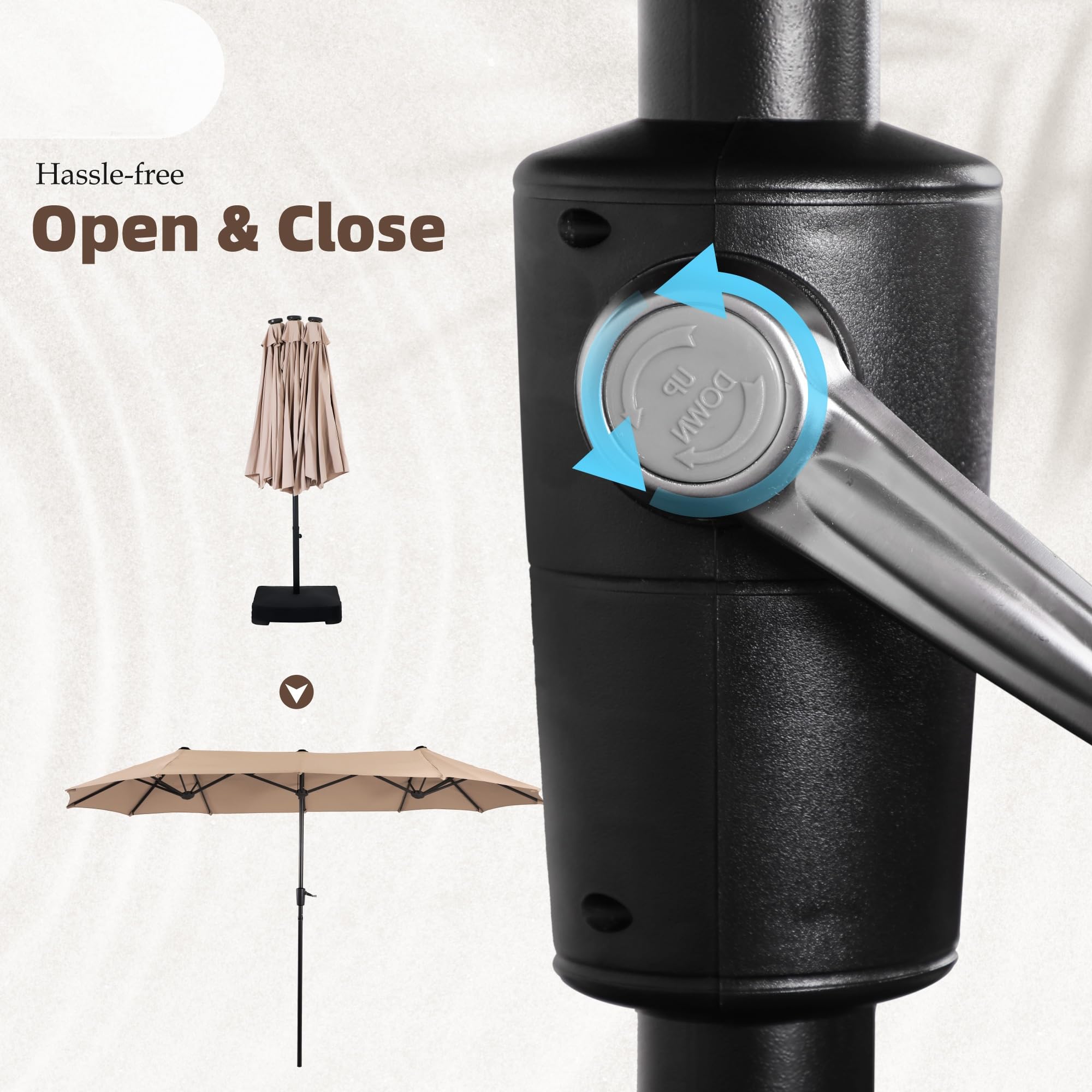 PHI VILLA 13 ft Outdoor Patio Umbrella - Large Rectangular Double-Sided Market Umbrella with Crank Handle - Perfect for Poolside, Deck, Garden, and Outdoor Dining Areas