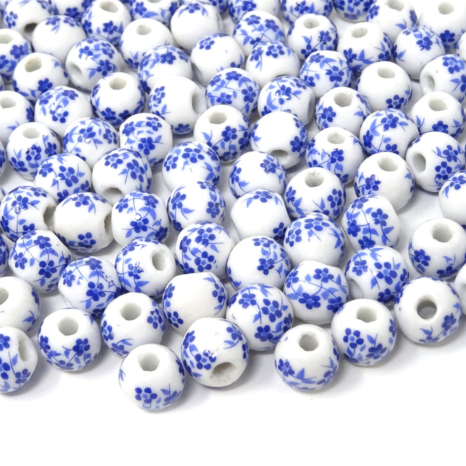 100PCS 10mm Blue Ceramic Beads for Jewelry Making - Porcelain Flower Spacer Beads with Drawstring Bag - DIY Necklace, Earrings & Bracelet Craft Supplies (Perfect for Boho, Wedding & Handmade Jewelry Designs)