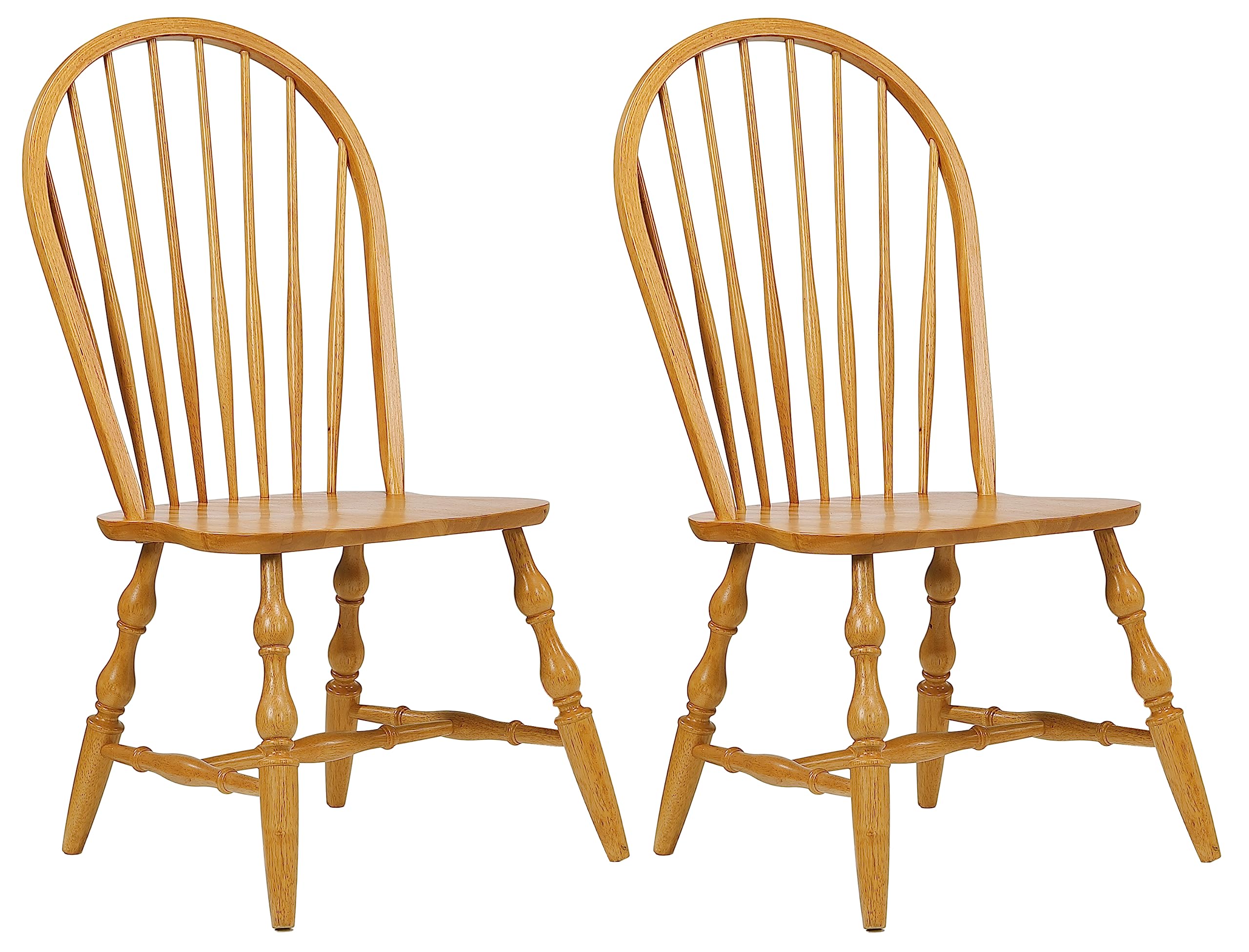 Sunset Trading Windsor Fully Assembled Kitchen Dining Chairs - Set of 2, Distressed Light Oak Finish - Perfect for Farmhouse Dining Rooms & Breakfast Nooks