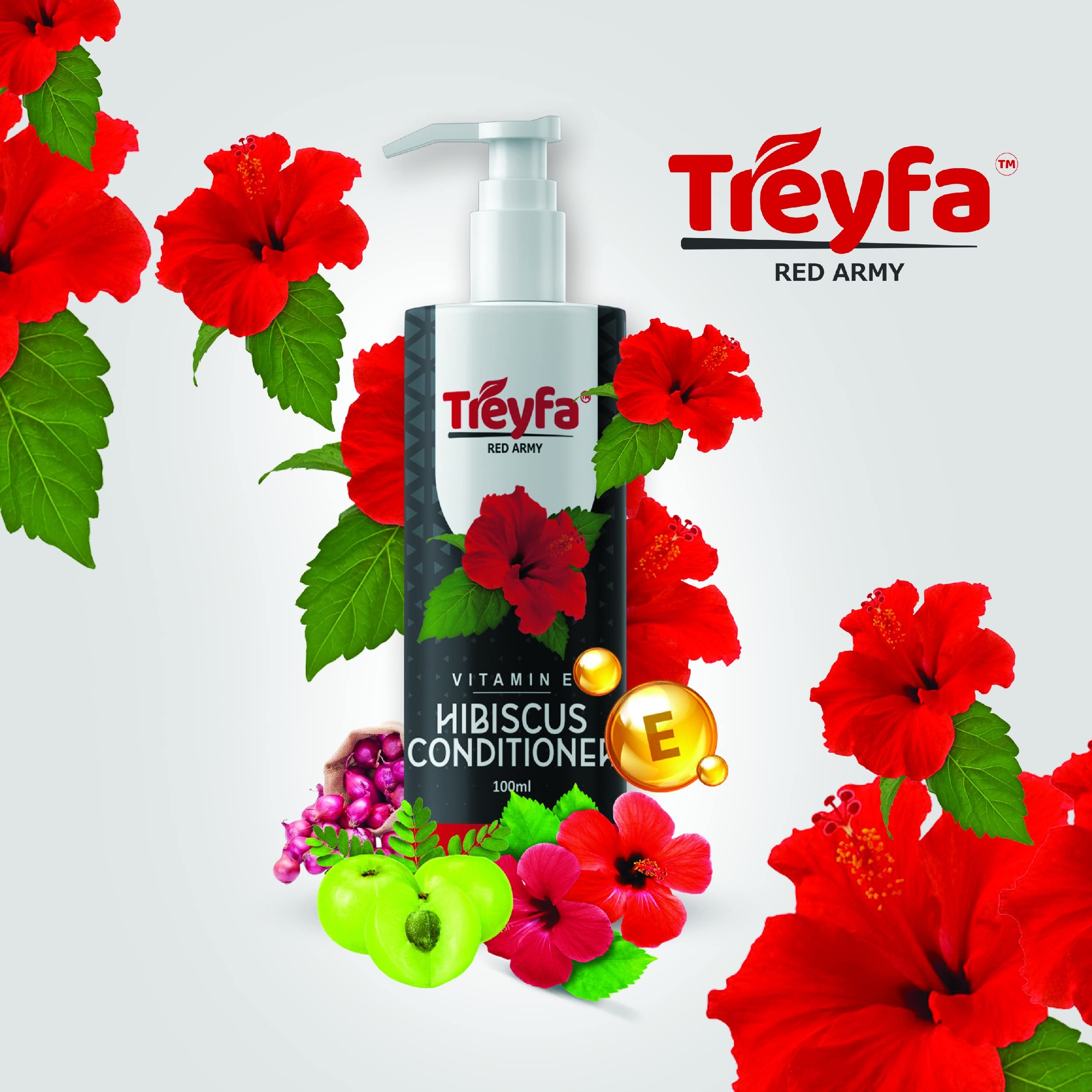 Treyfa Hibiscus Hair Growth Conditioner for Women & Men - Sulfate, Paraben & Silicone Free with Hibiscus, Amla, Onion & Vitamin E - 100ML | Promotes Hair Growth, Reduces Hair Fall & Deeply Nourishes - Perfect for Daily Use & Damaged Hair Care