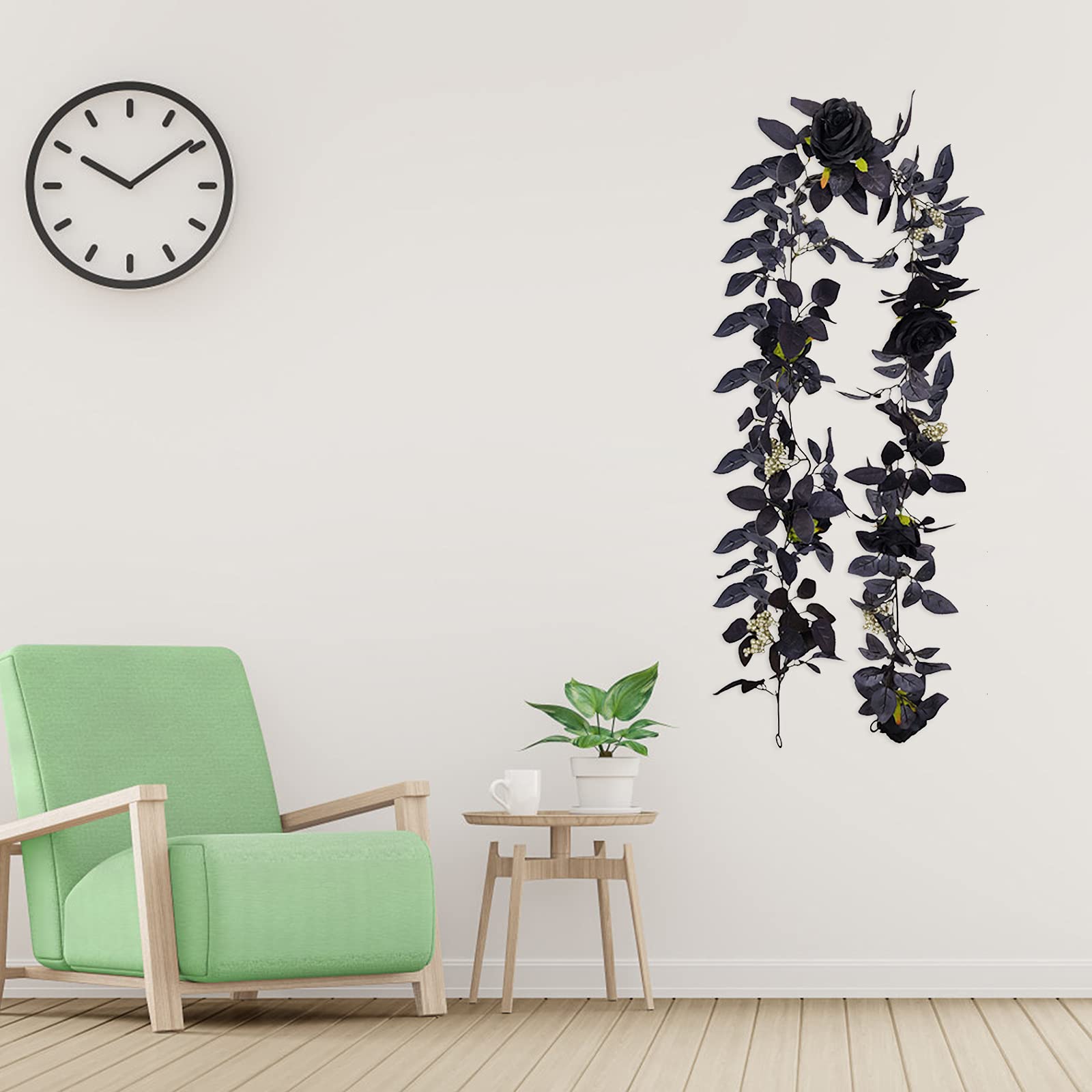 180cm Artificial Black Rose Vine with Berries - Halloween Hanging Flower Garland for Table Centerpiece, Fireplace Decor, Door Frame Backdrop - Perfect for Gothic Weddings, Spooky Party Decorations & Home Halloween Displays