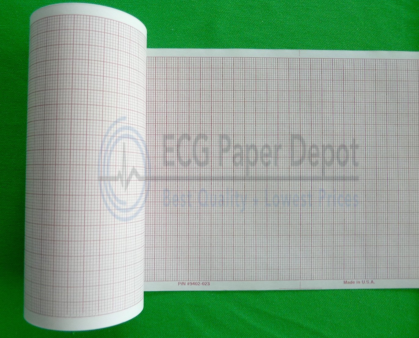9402-023 Medical Cardiology Recording Charts - 30 Rolls/Case, Red Grid, 108